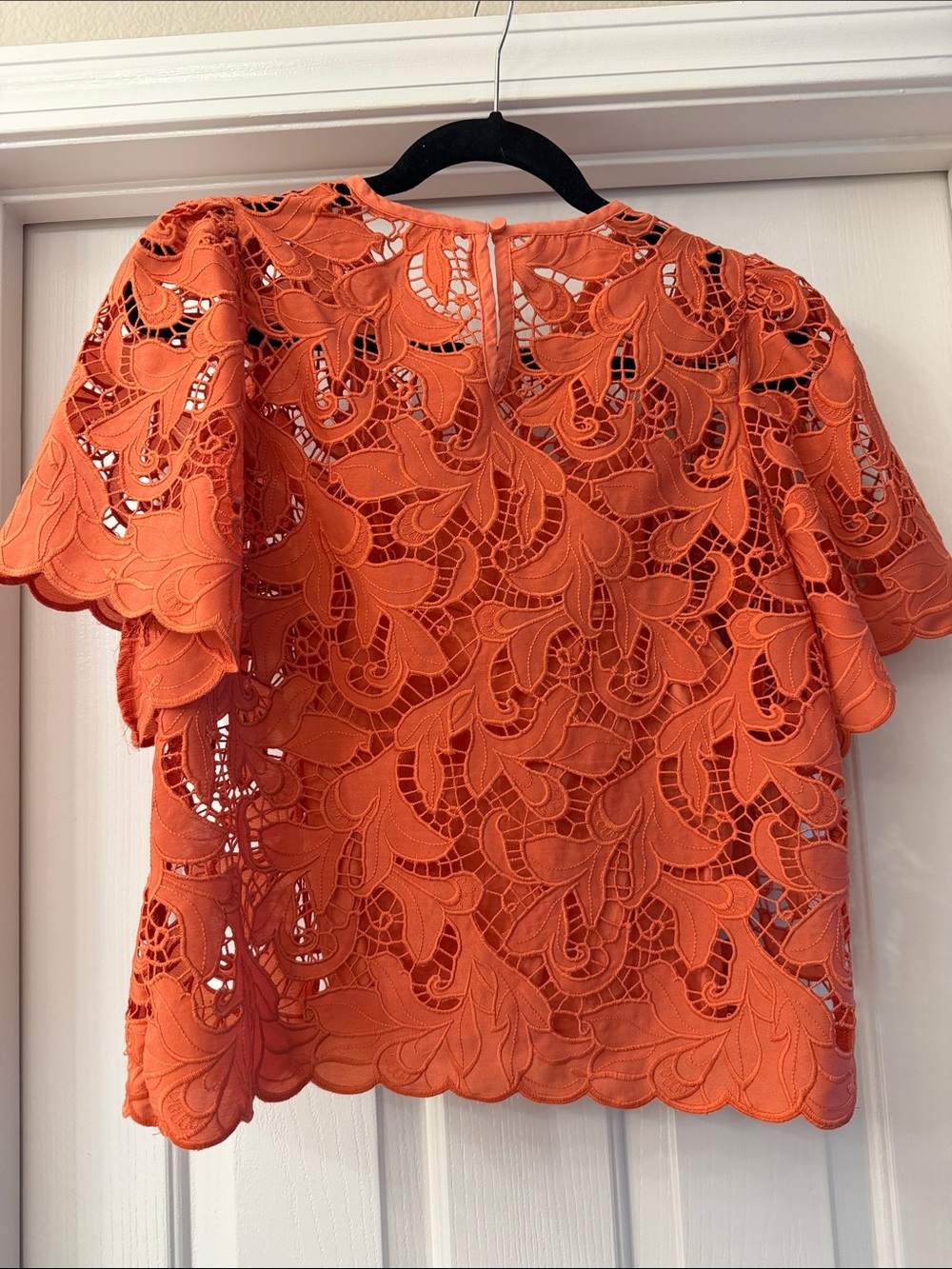 Express Orange Lace Cutout Short Sleeve Blouse - Picture 3 of 6